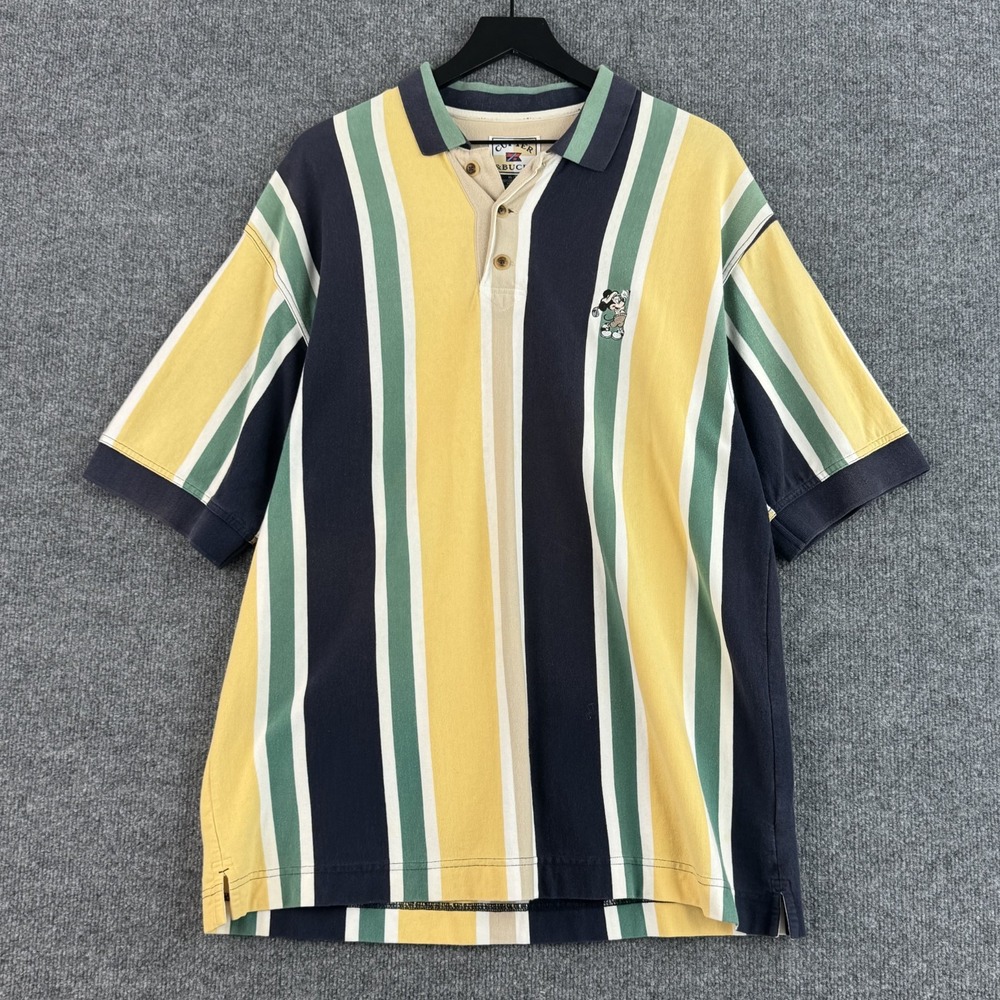 Vintage Cutter & Buck Polo Shirt Mens XL Yellow Stripe Mickey Mouse Golf 90s